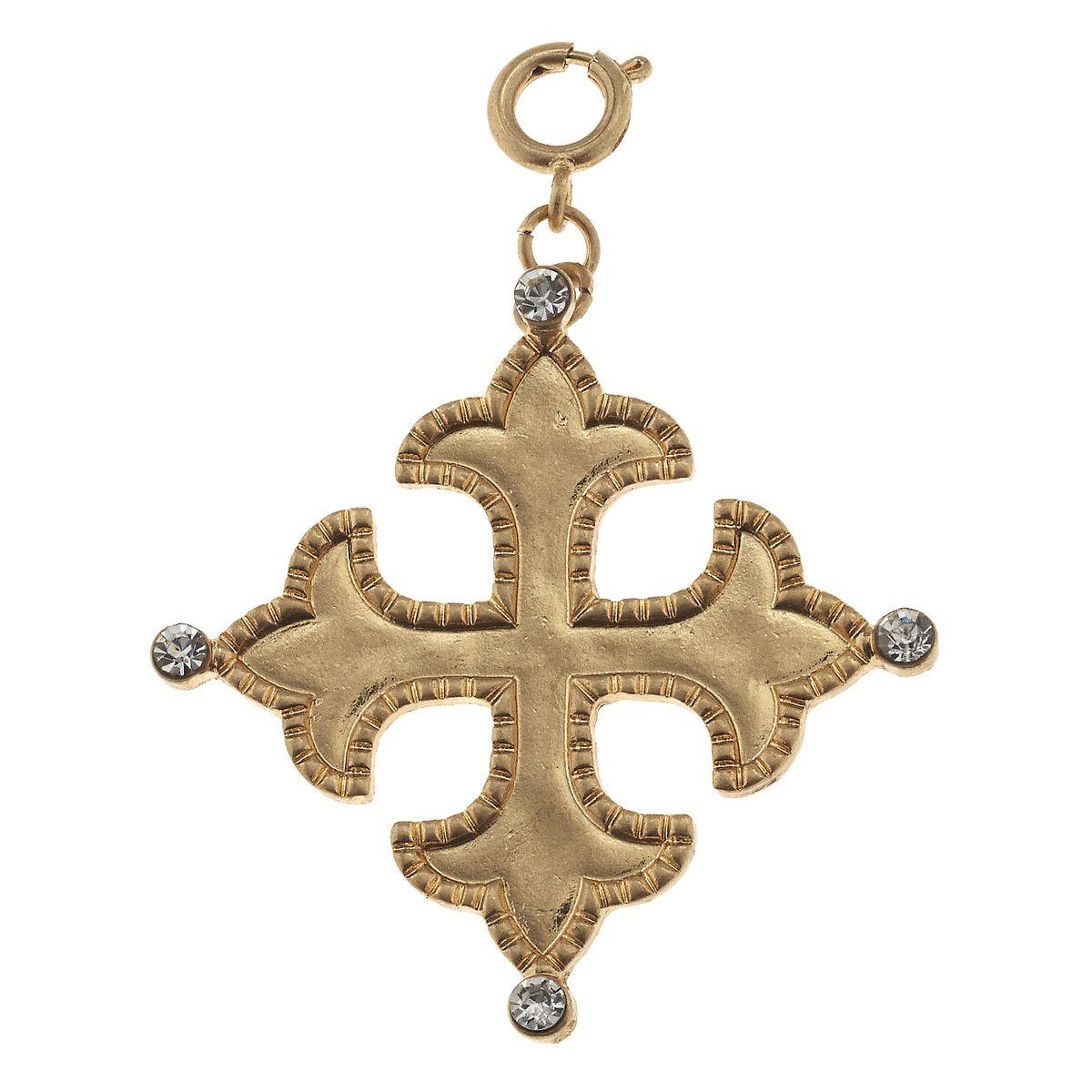 Antique Gold Square Cross with Rhinestone Corners Charm