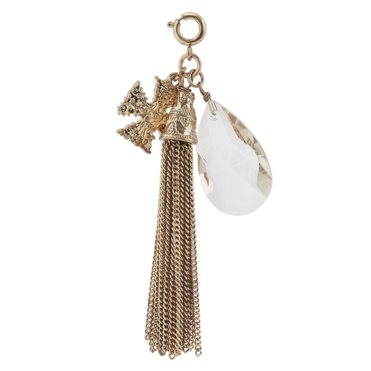 Antique Gold Tassel and Cross with Platinum Glass Charm