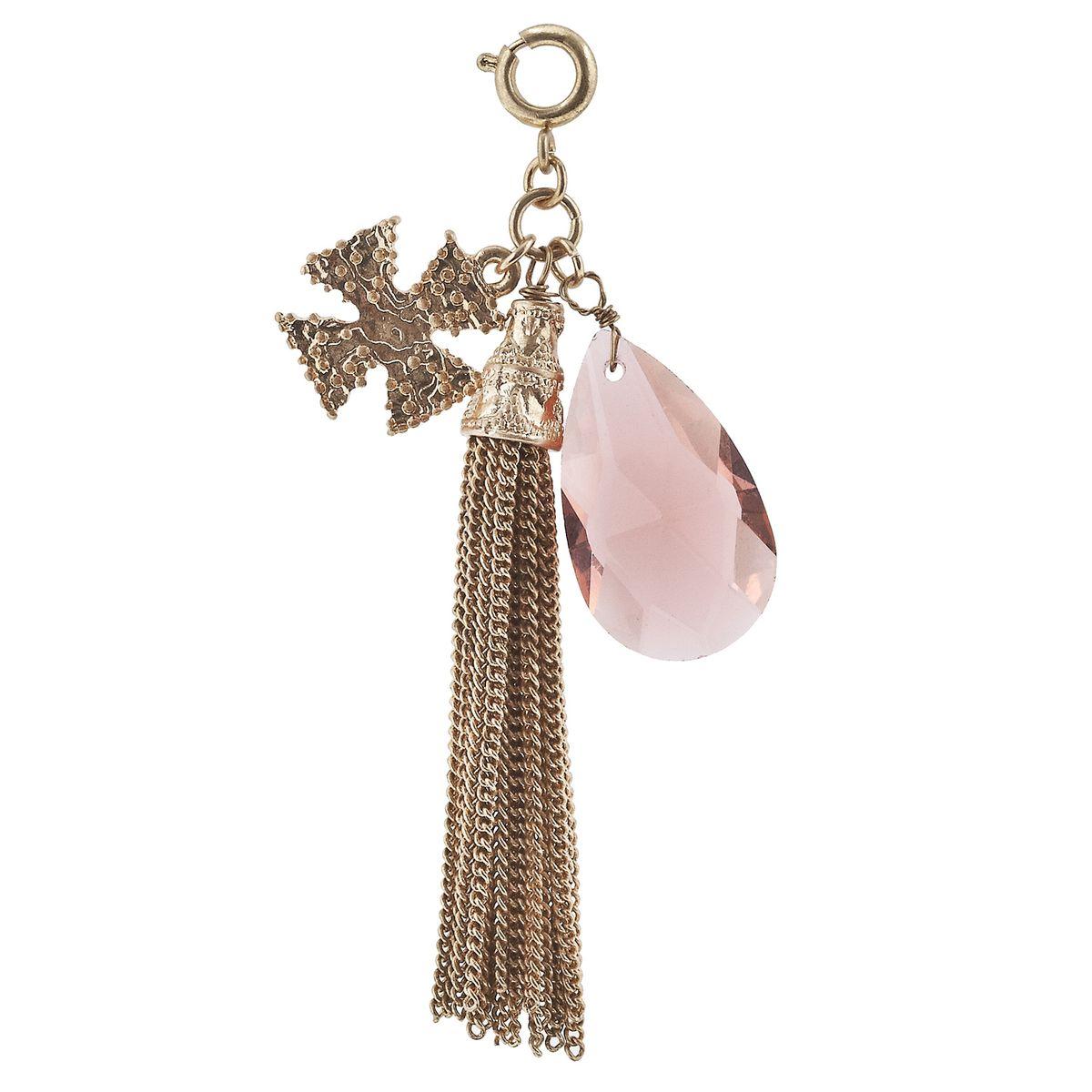 Antique Gold Tassel and Cross with Rose Teardrop Charm
