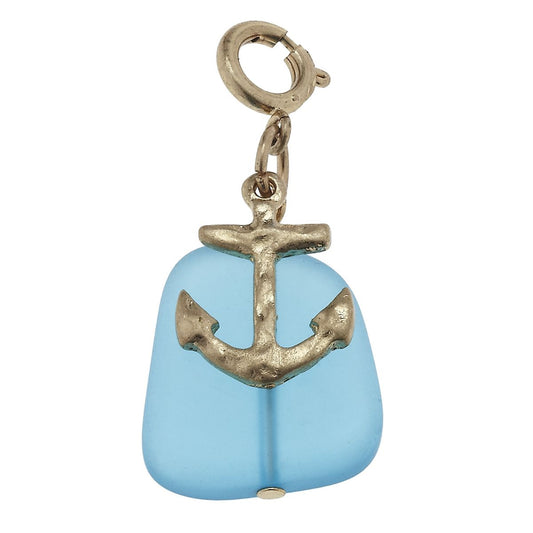 Antique Gold Anchor and Light Blue Glass Charm