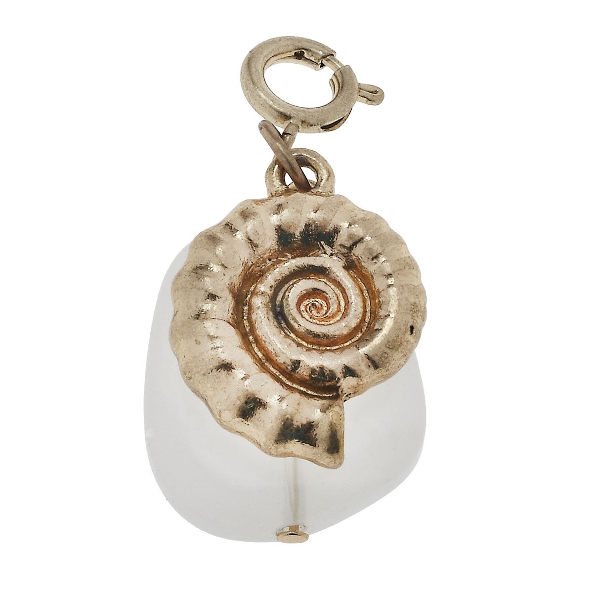 Antique Gold Nautilus and Clear Glass Charm