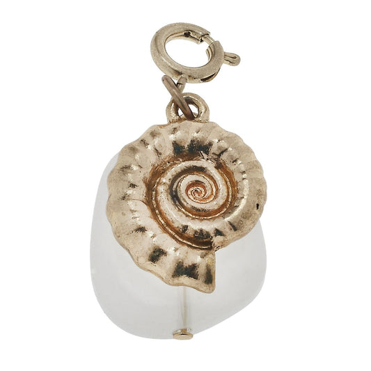 Antique Gold Nautilus and Clear Glass Charm