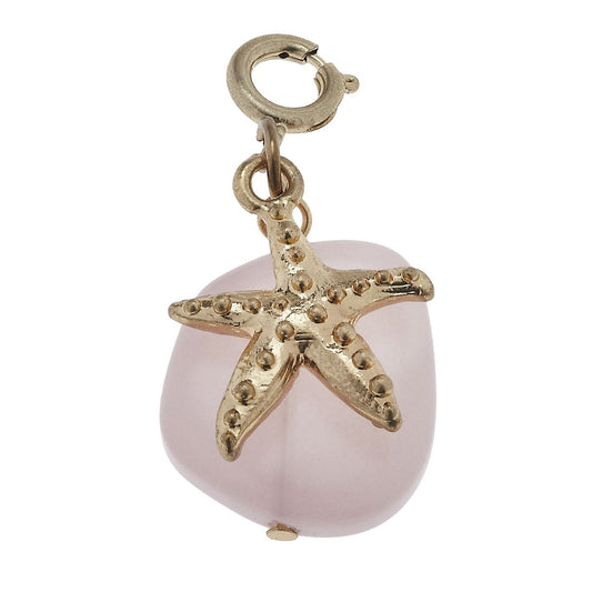 Antique Gold Starfish and Light Pink Glass Charm