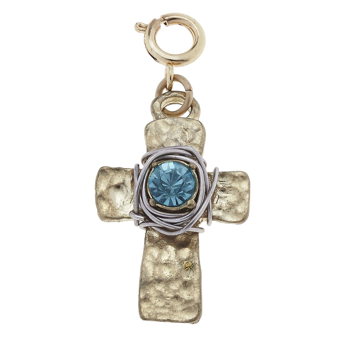 Wire Wrapped Aqua Cross Charm