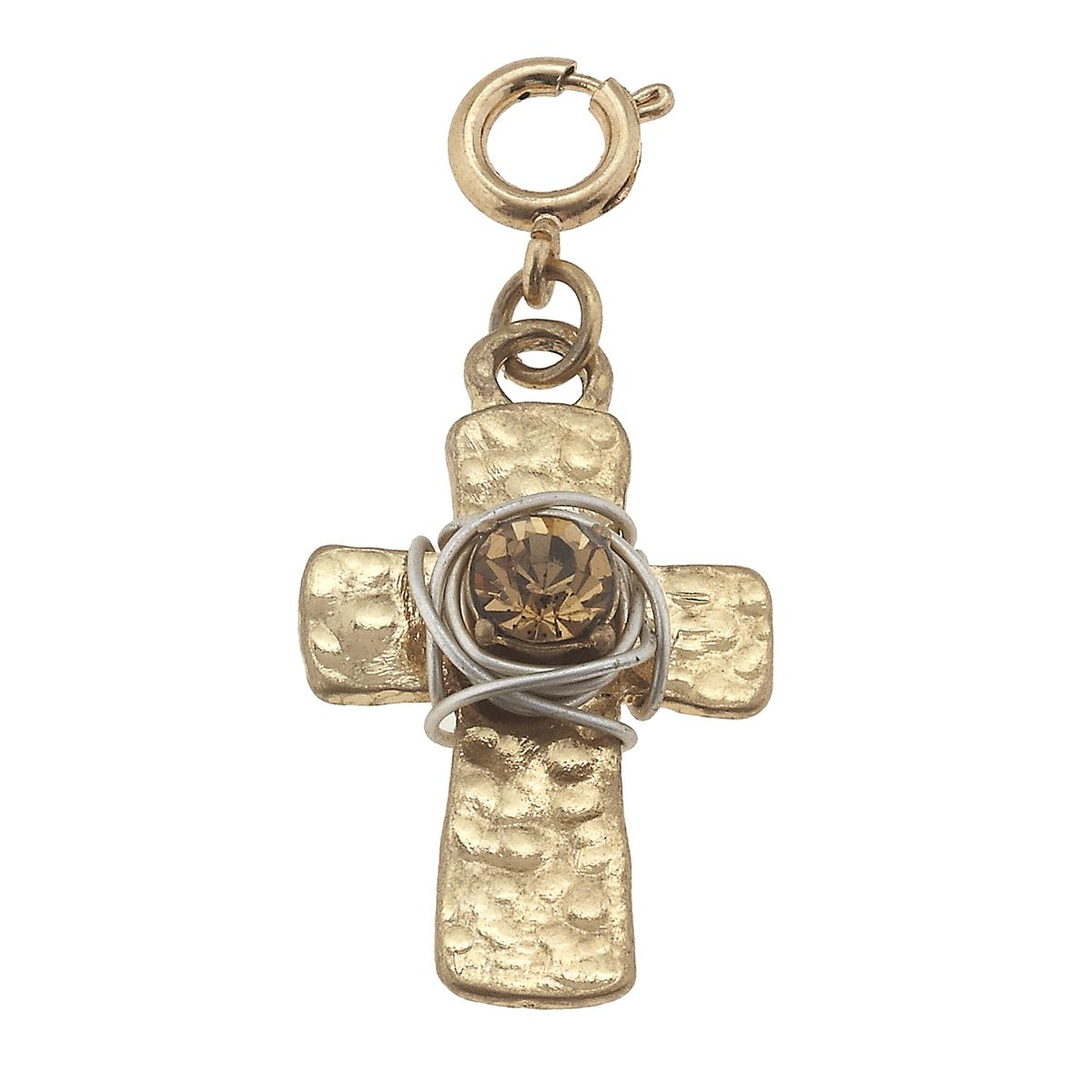 Wire Wrapped Champagne Cross Charm