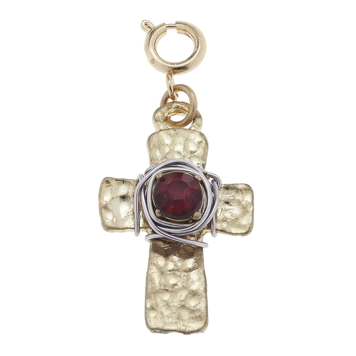 Wire Wrapped Garnet Cross Charm