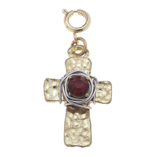 Wire Wrapped Garnet Cross Charm