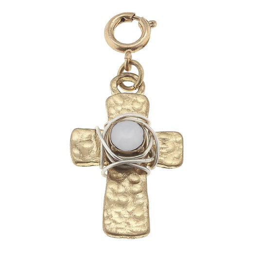 Wire Wrapped Ice Blue Cross Charm