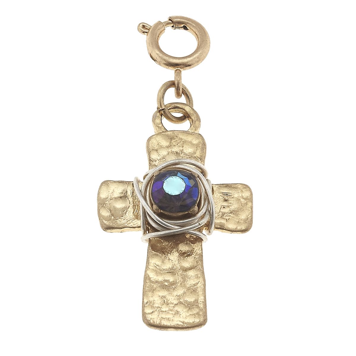 Wire Wrapped Lavender Cross Charm
