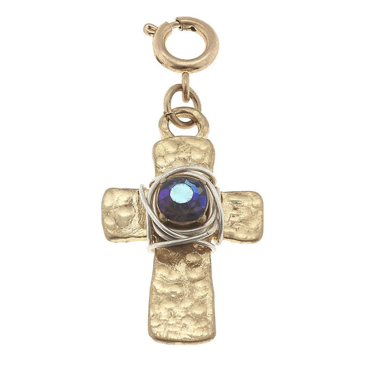 Wire Wrapped Lavender Cross Charm