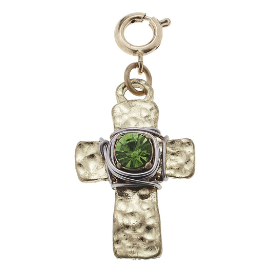 Wire Wrapped Mint Cross Charm