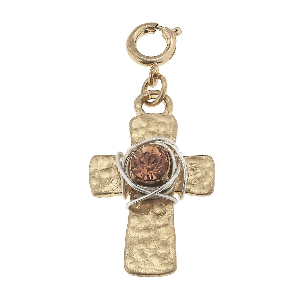Wire Wrapped Rose Cross Charm
