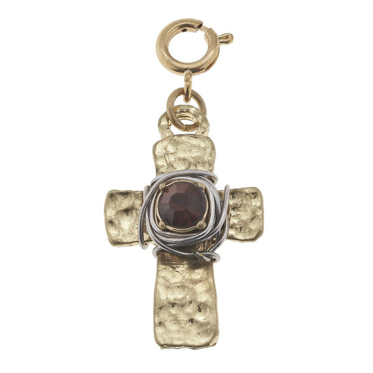 Wire Wrapped Smokey Quartz Cross Charm