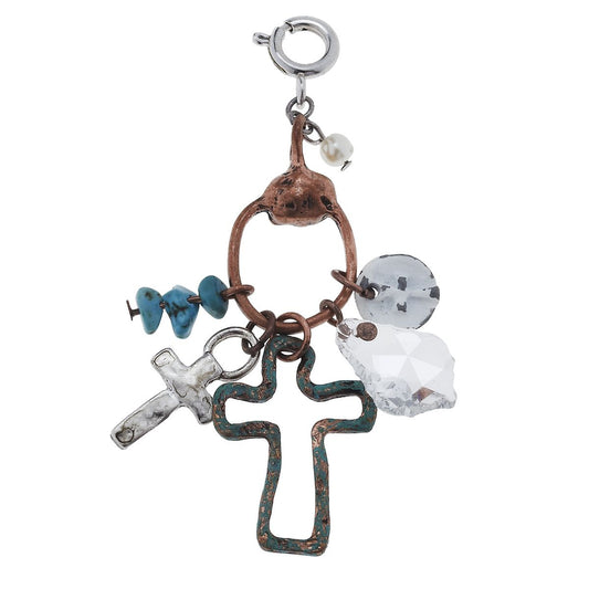 Wire Wrapped Open Cross Cluster Charm