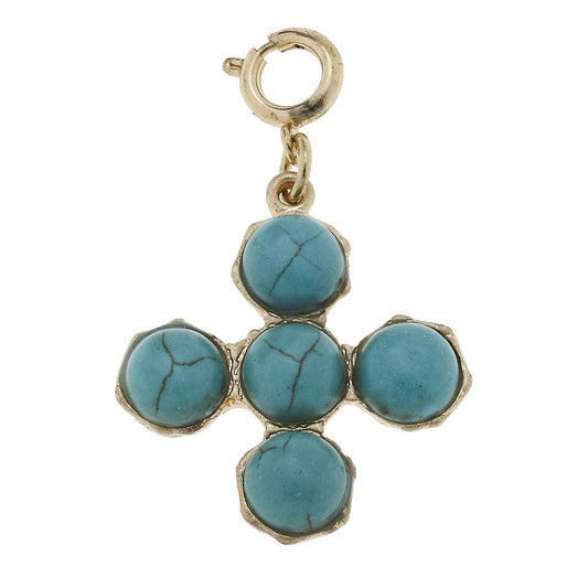 Antique Gold and Turquoise Soldered Cross Charm