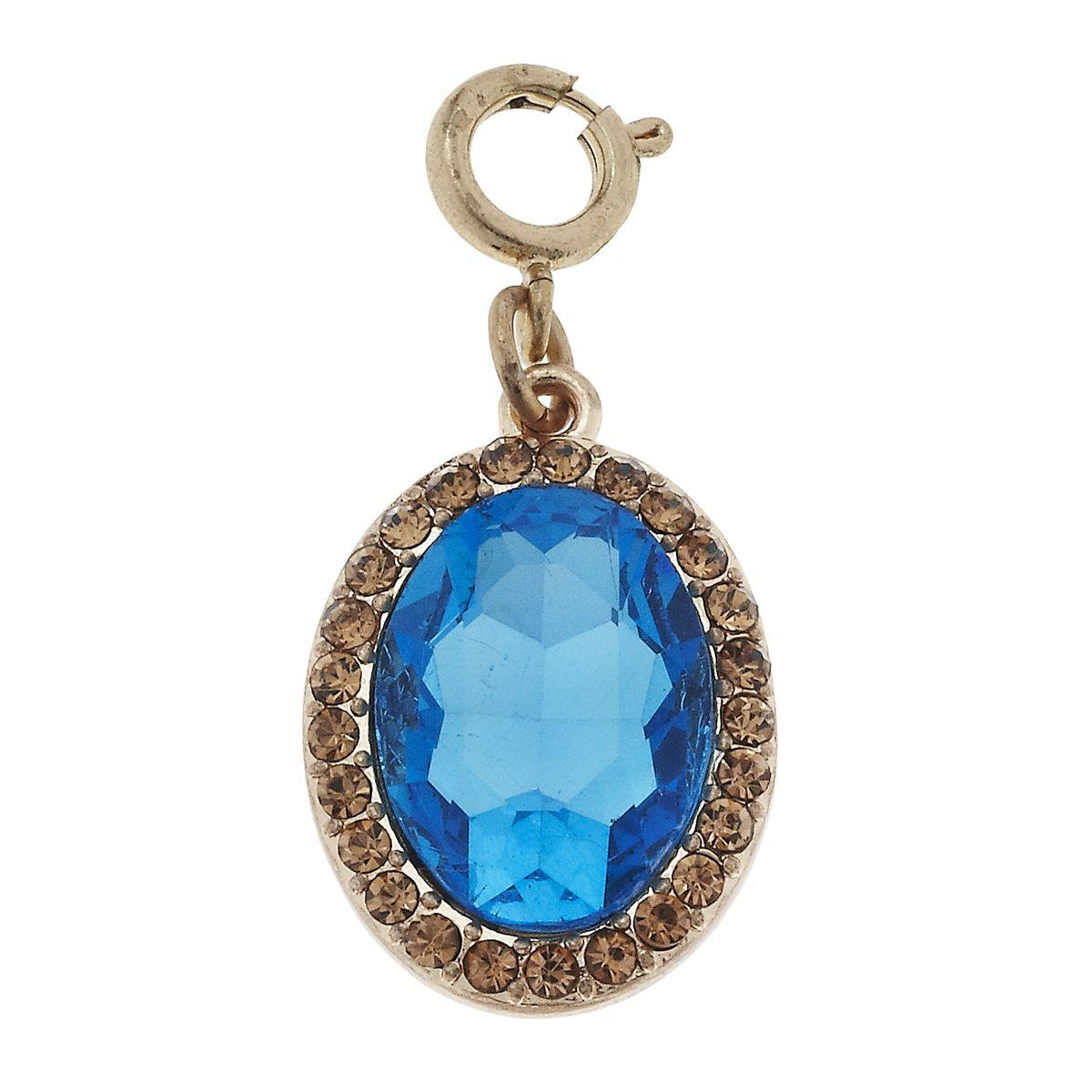 Faceted Glass and Rhinestone Aqua Oval Charm