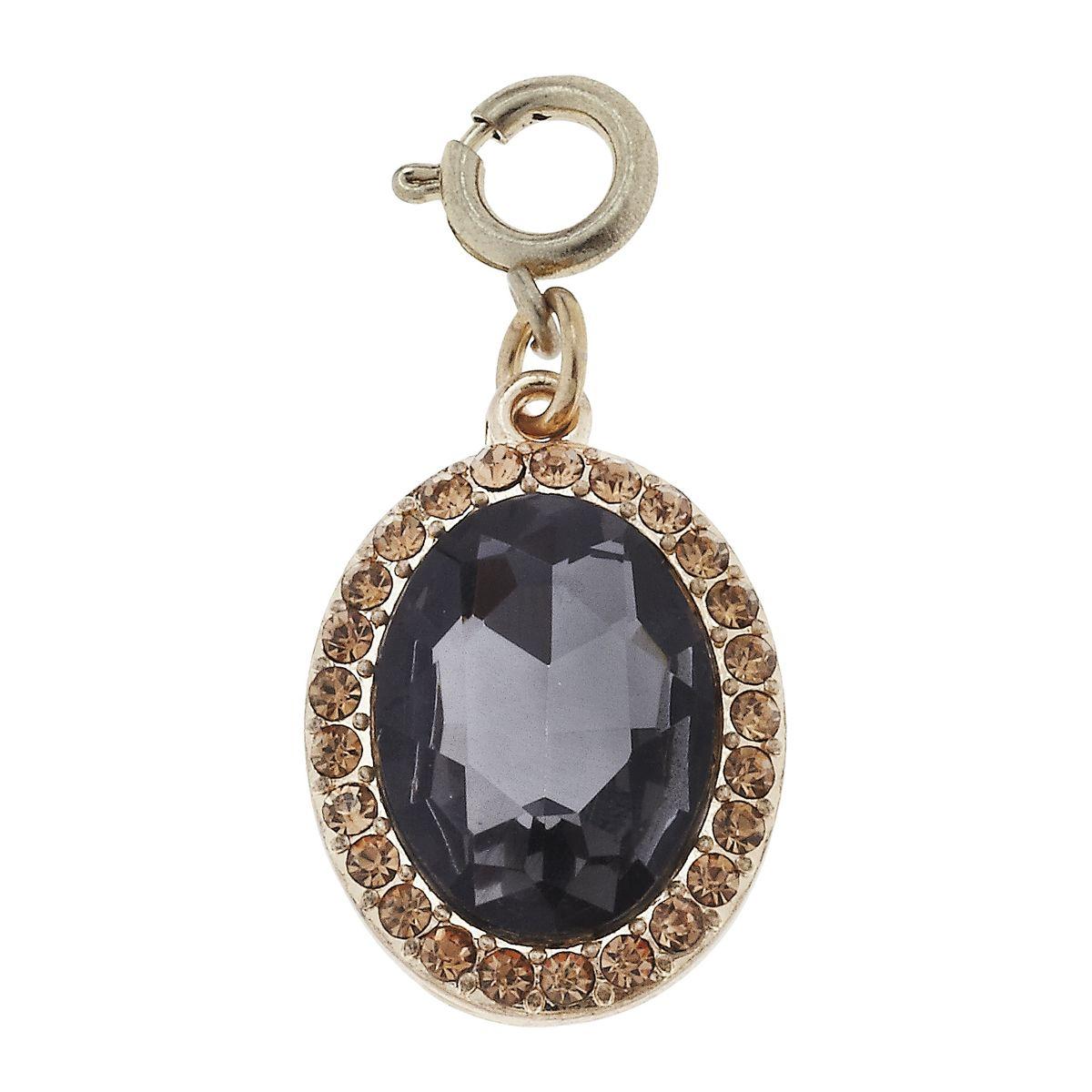 Faceted Glass and Rhinestone Black Diamond Oval Charm