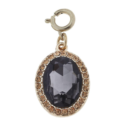 Faceted Glass and Rhinestone Black Diamond Oval Charm