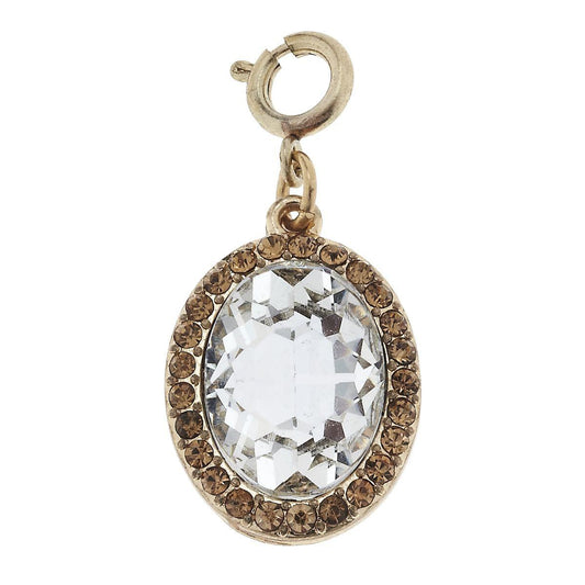 Faceted Glass and Rhinestone Clear Oval Charm
