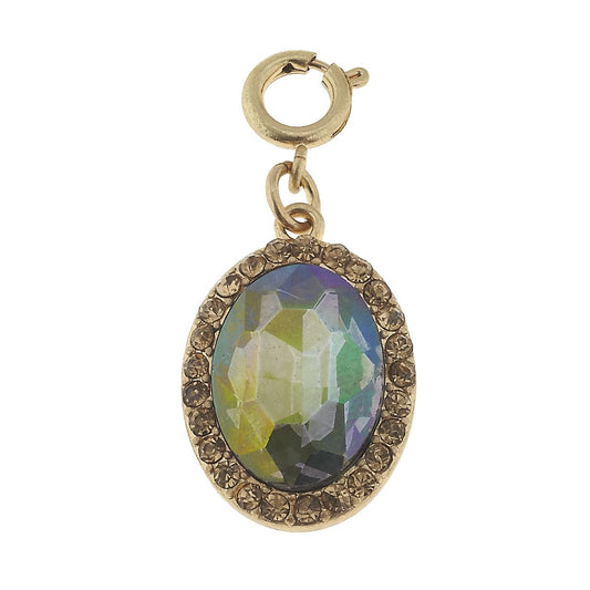 Faceted Glass and Rhinestone Lavender Oval Charm