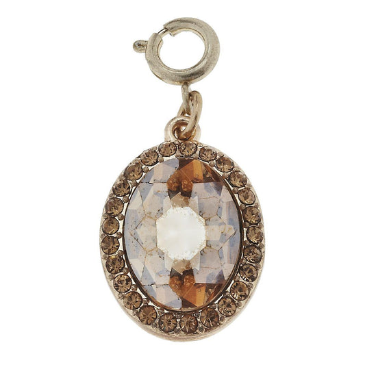 Faceted Glass and Rhinestone Platinum Oval Charm