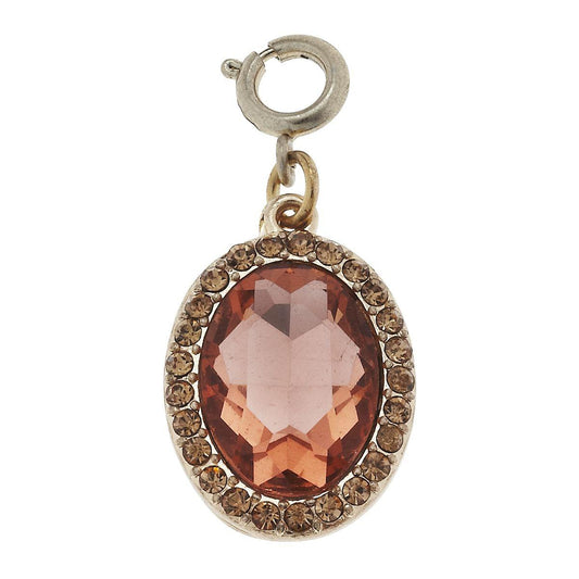 Faceted Glass and Rhinestone Rose Oval Charm