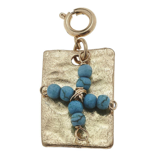 Antique Gold Plate with Turquoise Beaded Cross Charm