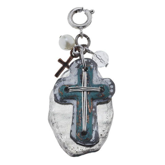 Patina and Wire Wrapped Cross Charm