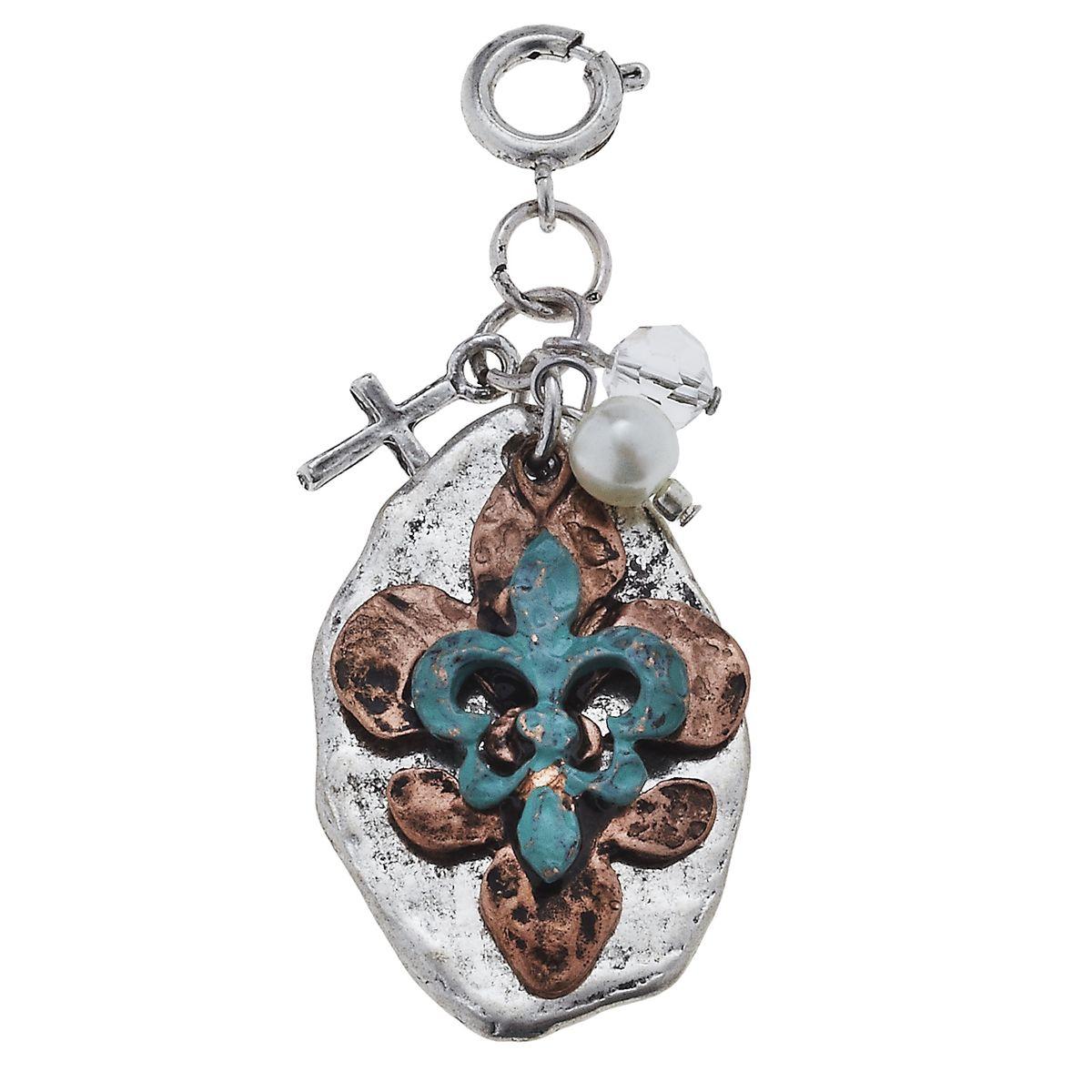 Patina Fleur De Lis and Disk Charm