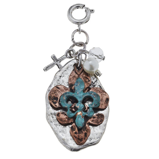 Patina Fleur De Lis and Disk Charm