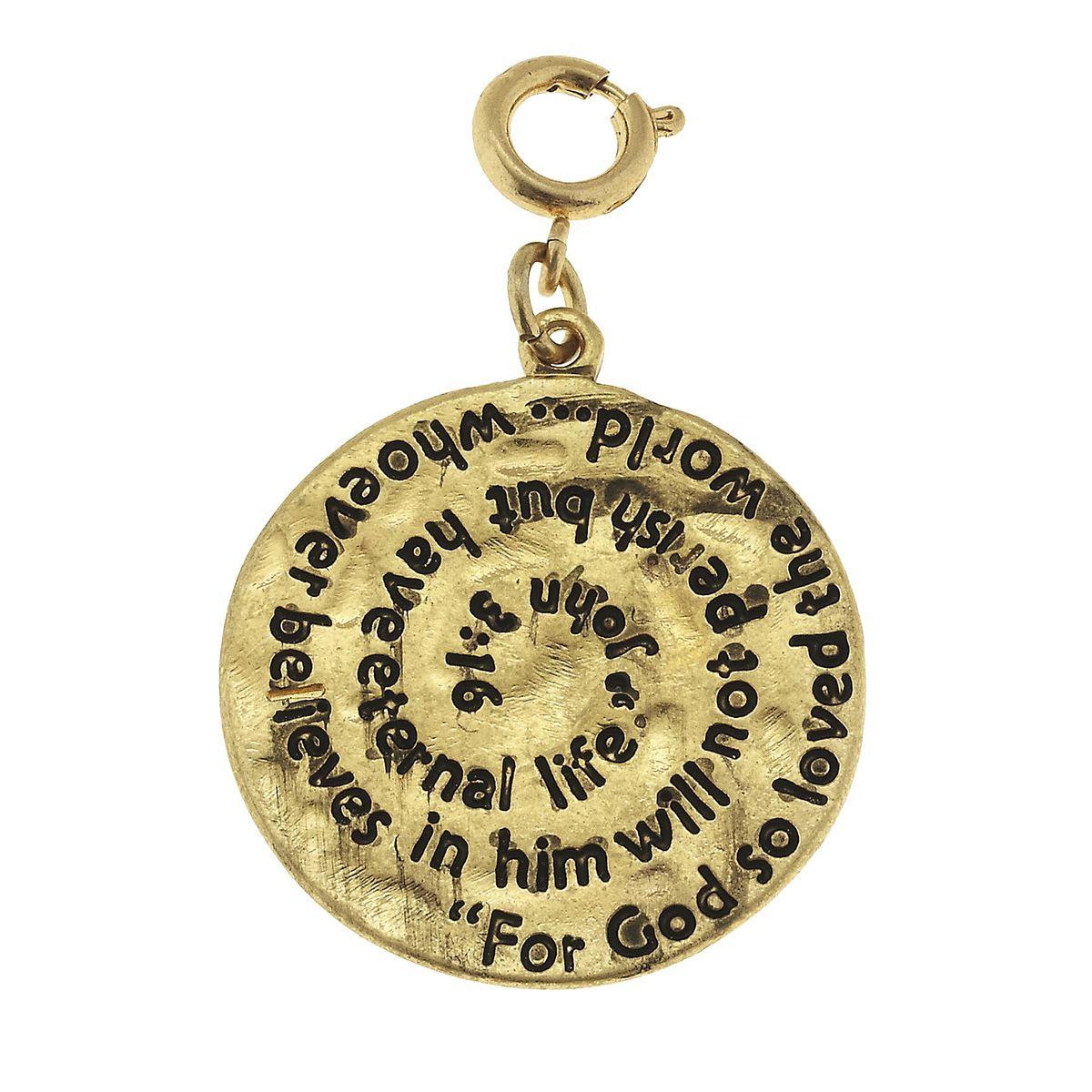 Antique Gold John 3:16 Scripture Swirl Charm
