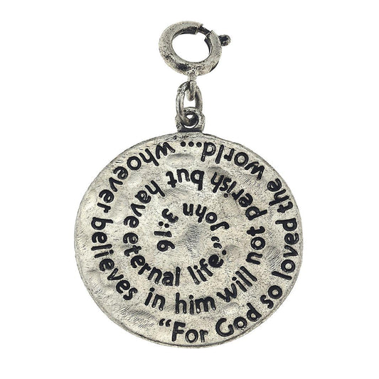 Antique Silver John 3:16 Scripture Swirl Charm