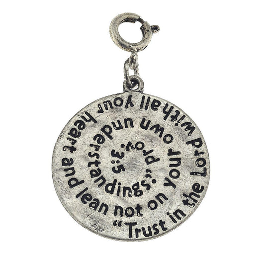 Antique Silver Prov 3:5 Scripture Swirl Charm