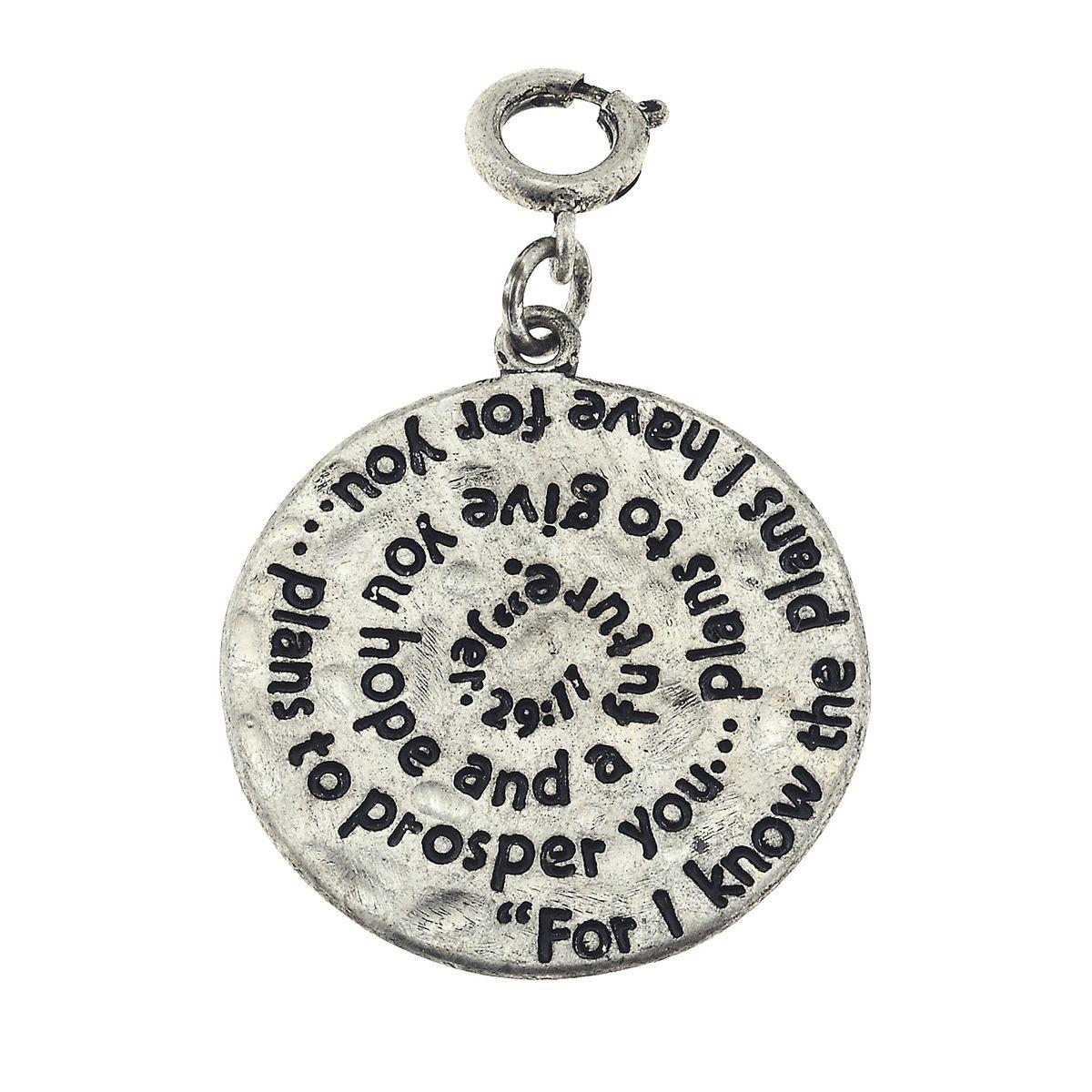 Antique Silver Jer 29:11 Scripture Swirl Charm