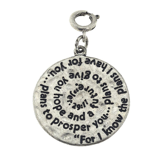 Antique Silver Jer 29:11 Scripture Swirl Charm