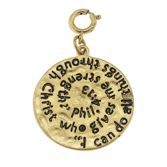 Antique Gold Phil 4:13 Scripture Swirl Charm