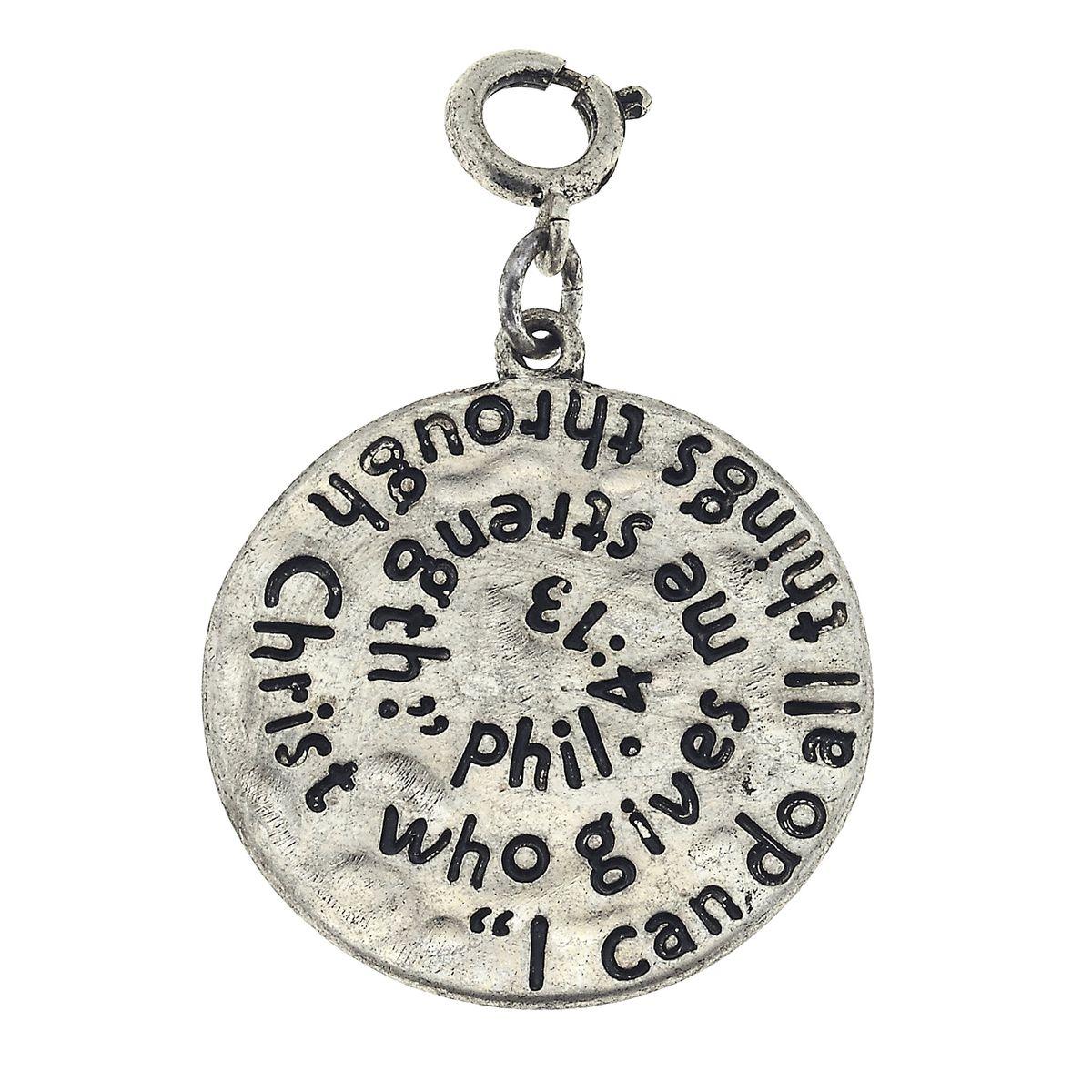 Antique Silver Phil 4:13 Scripture Swirl Charm