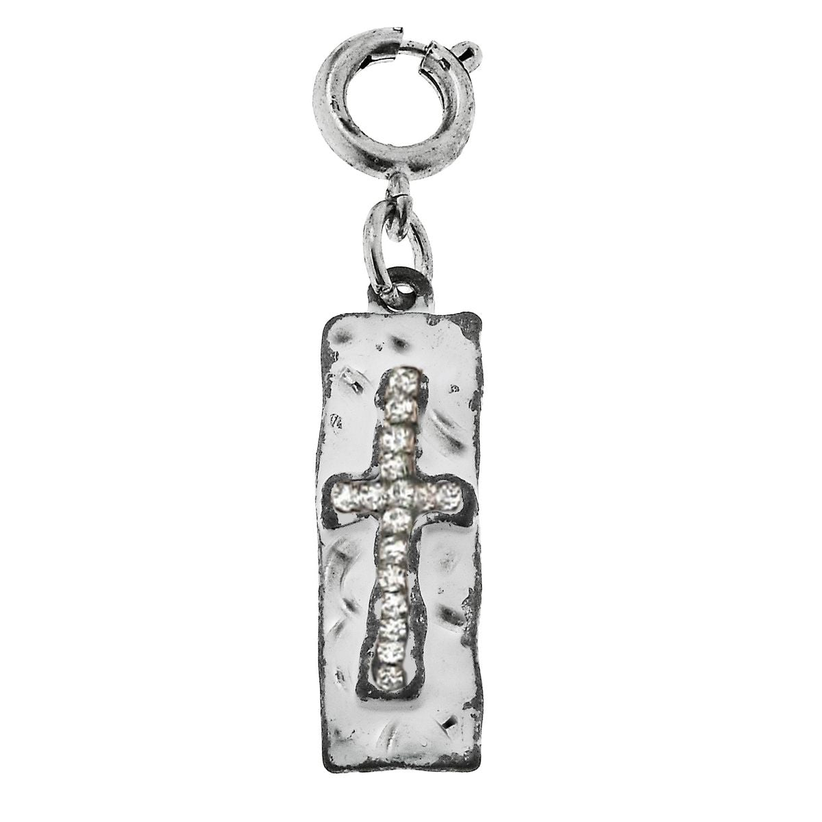 Silver Plate with Rhinestone Cross Charm