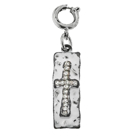 Silver Plate with Rhinestone Cross Charm