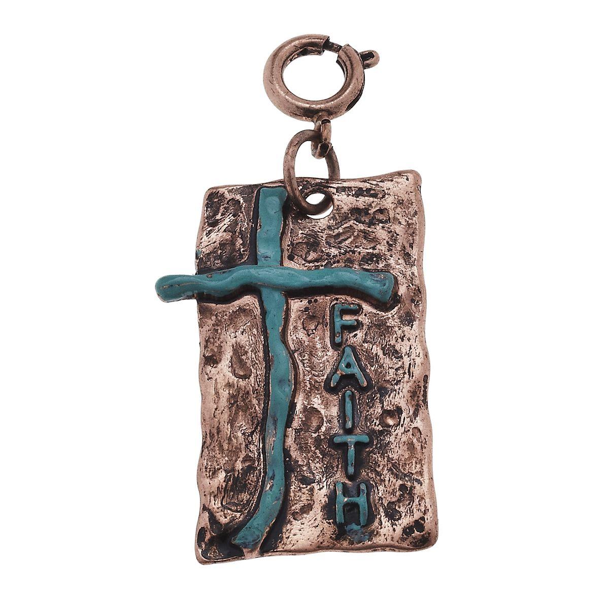 Copper and Patina Plate with "Faith" Cross Charm