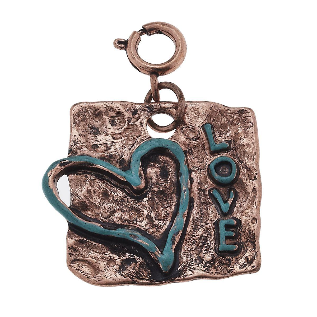 Copper and Patina Plate with "Love" Heart Charm