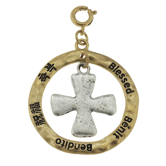 2-Tone Silver Cross in Gold Loop "Blessed" Charm