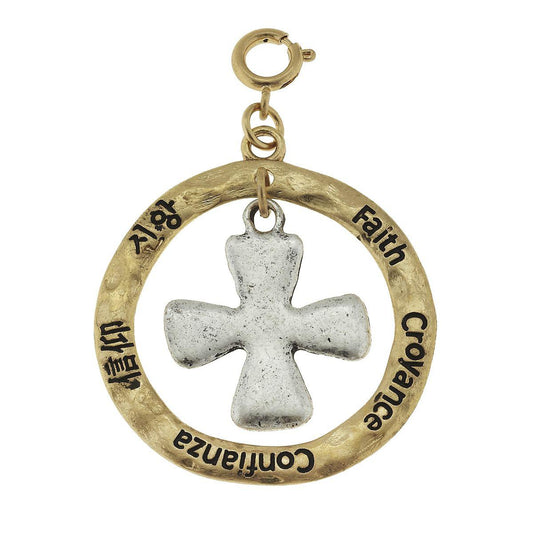 2-Tone Silver Cross in Gold Loop "Faith" Charm
