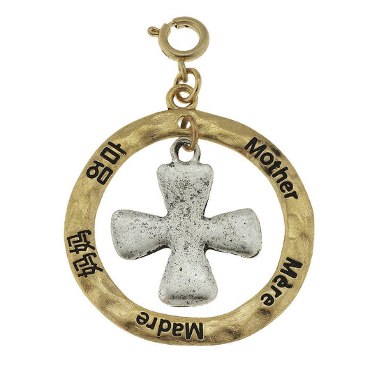 2-Tone Silver Cross in Gold Loop "Mother" Charm