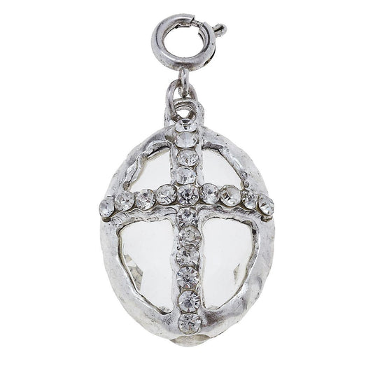 Antique Silver Soldered Oval Cross Charm