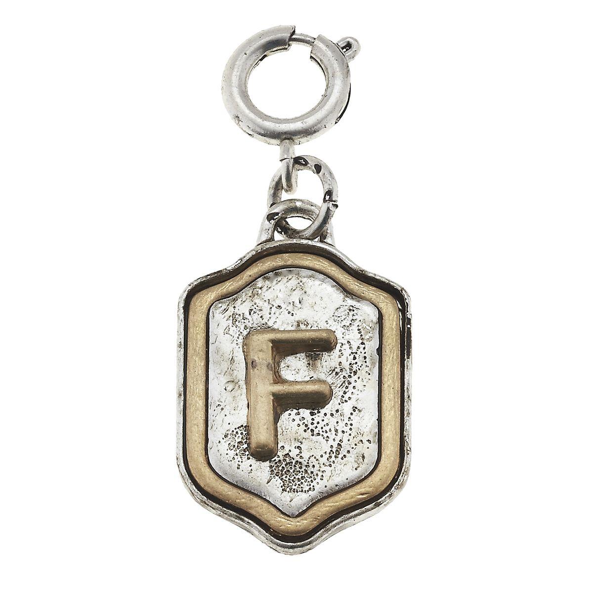 2-Tone Silver/Gold Monogram F Initial Charm