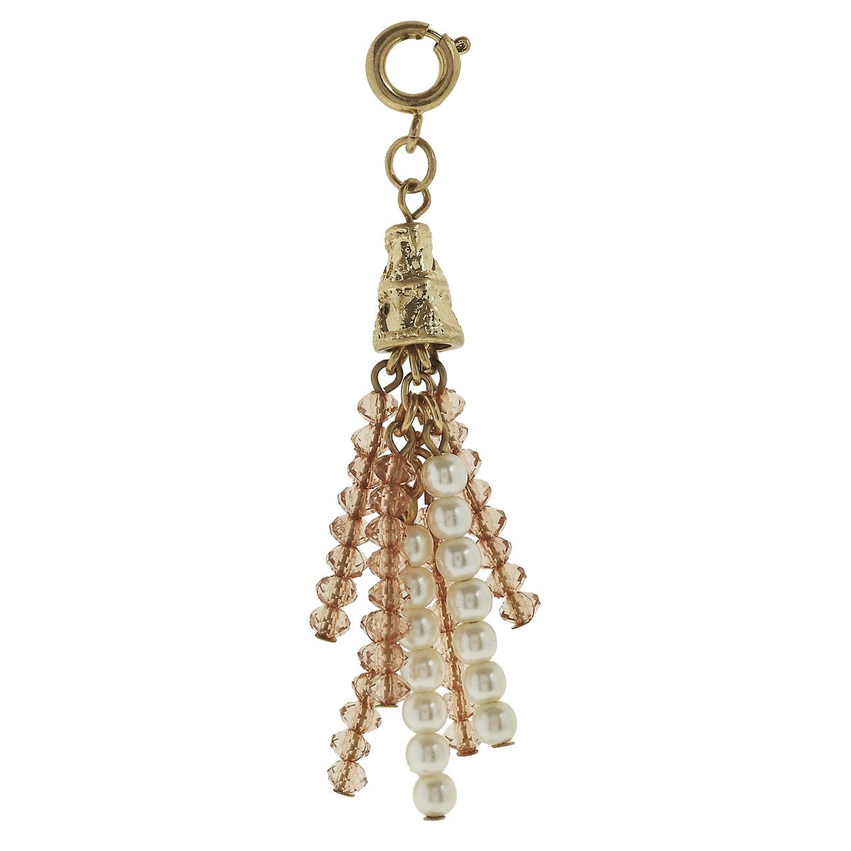 Antique Gold Rose and Ivory Pearl Beaded Tassel Charm
