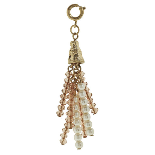 Antique Gold Rose and Ivory Pearl Beaded Tassel Charm