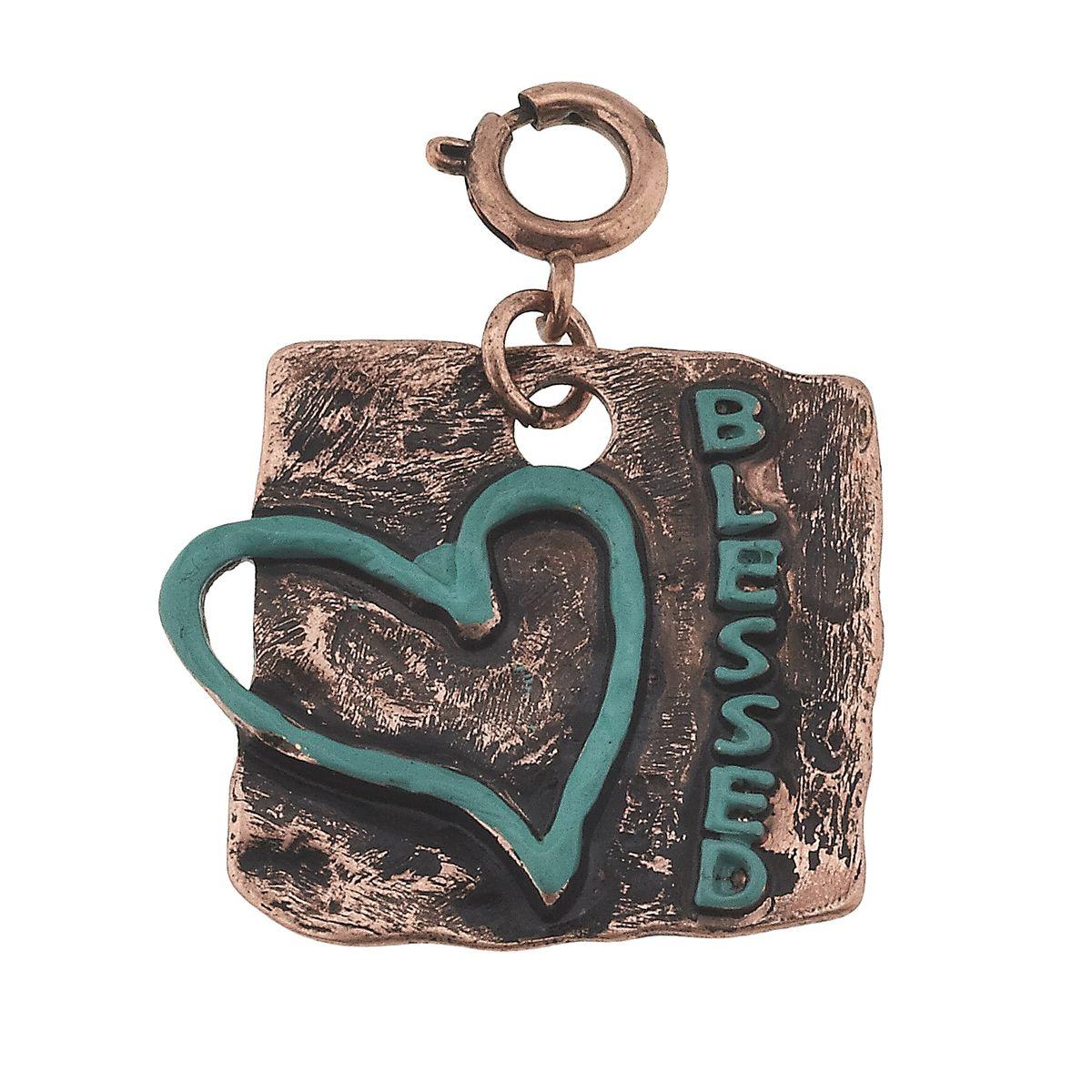 Copper Patina Plate with "Blessed" Charm