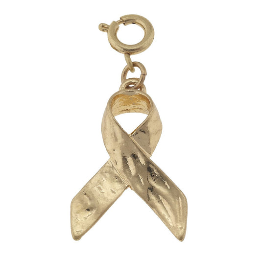 3D Gold Cancer Ribbon Charm